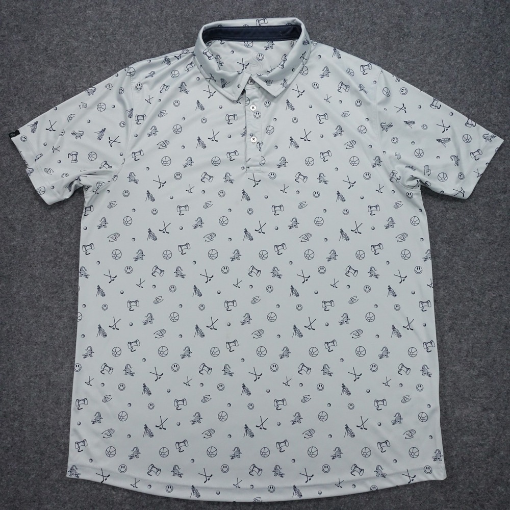 Swannies Performance Polo Men XXL Golf Print Stretch Light Blue